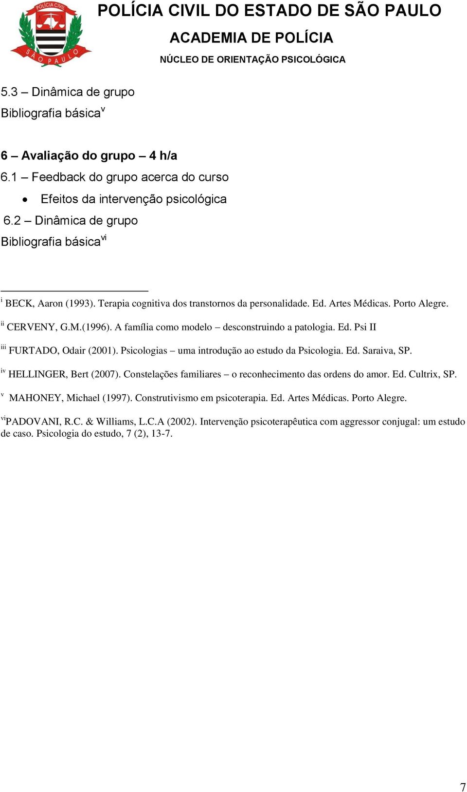 A família como modelo desconstruindo a patologia. Ed. Psi II iii FURTADO, Odair (2001). Psicologias uma introdução ao estudo da Psicologia. Ed. Saraiva, SP. iv HELLINGER, Bert (2007).