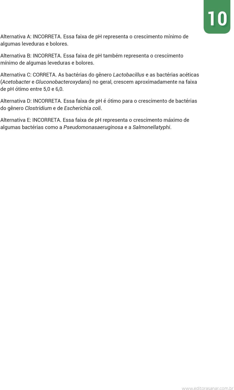 As bactérias do gênero Lactobacillus e as bactérias acéticas (Acetobacter e Gluconobacteroxydans) no geral, crescem aproximadamente na faixa de ph ótimo entre 5,0 e 6,0.