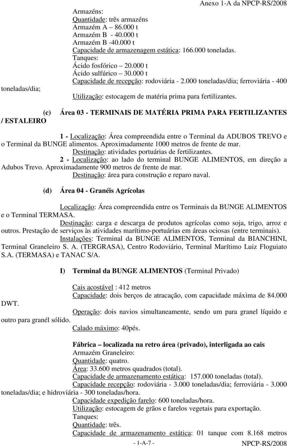 Área 03 - TERMINAIS DE MATÉRIA PRIMA PARA FERTILIZANTES 1 - Localização: Área compreendida entre o Terminal da ADUBOS TREVO e o Terminal da BUNGE alimentos.