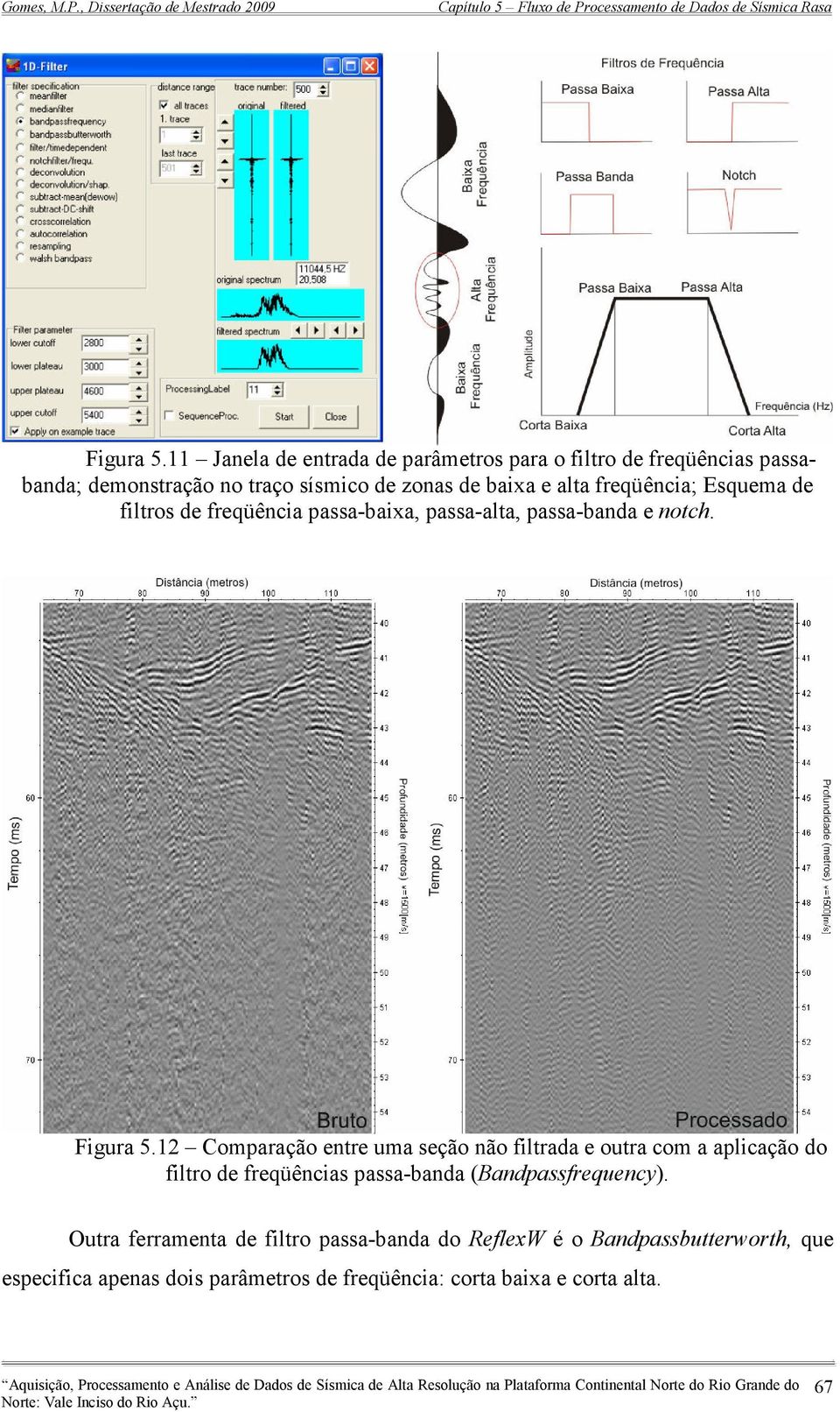 freqüência; Esquema de filtros de freqüência passa-baixa, passa-alta, passa-banda e notch.