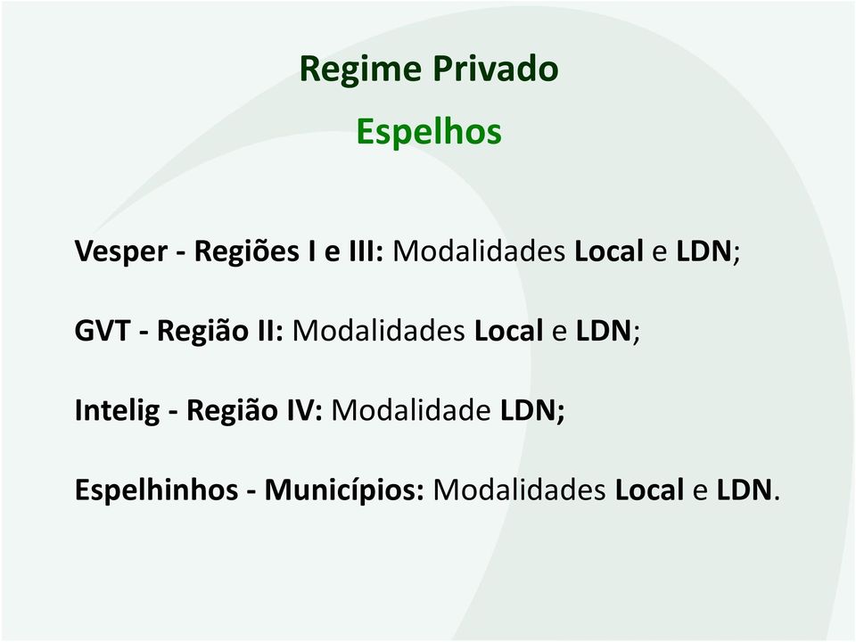 Modalidades Locale LDN; Intelig - Região IV: