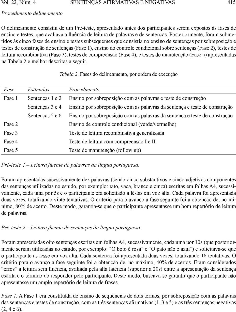 avaliava a fluência de leitura de palavras e de sentenças.