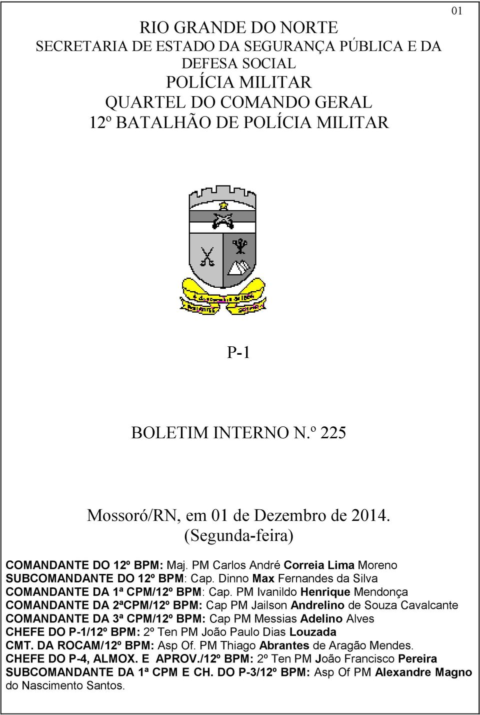 Dinno Max Fernandes da Silva COMANDANTE DA 1ª CPM/12º BPM: Cap.