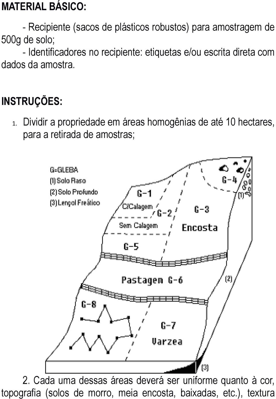 Dividir a propriedade em áreas homogênias de até 10 hectares, para a retirada de amostras; 2.