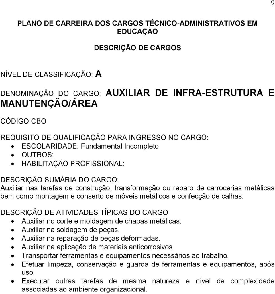 Auxiliar no corte e moldagem de chapas metálicas. Auxiliar na soldagem de peças. Auxiliar na reparação de peças deformadas.