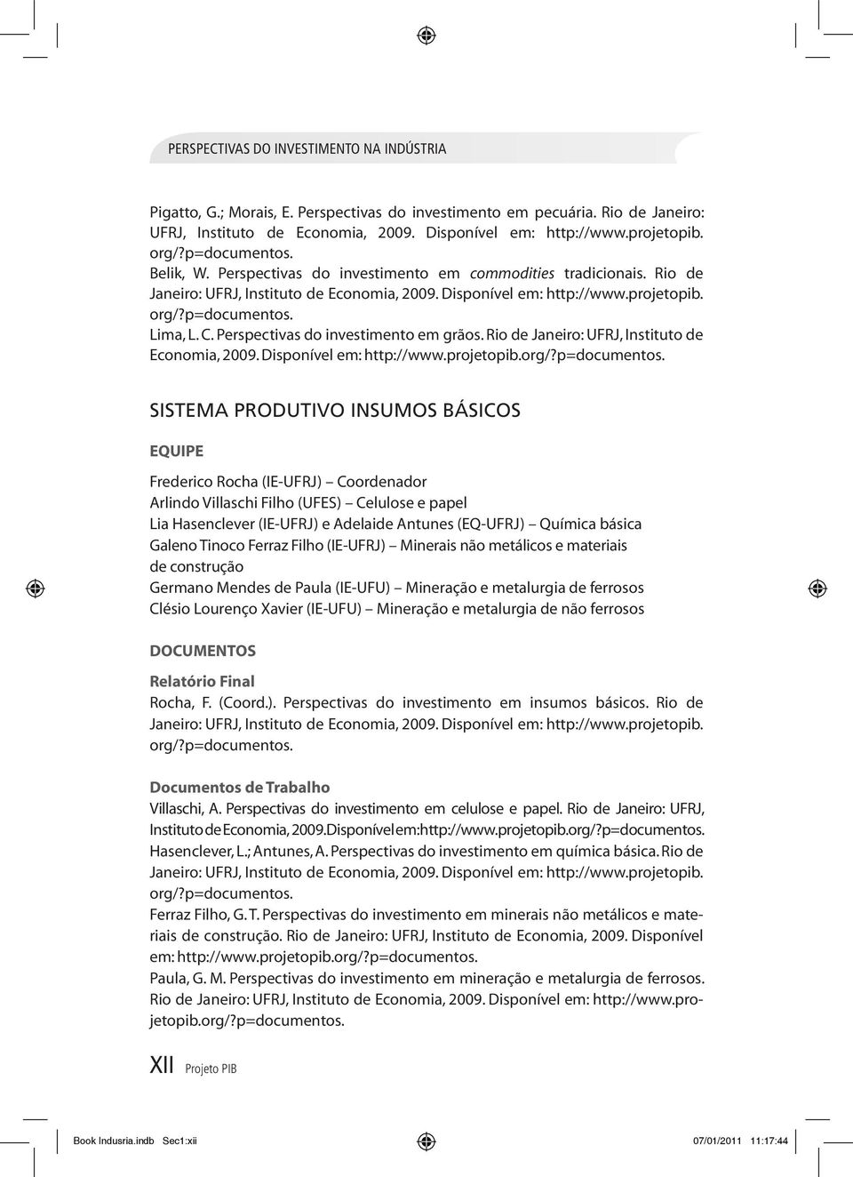 Perspectivs do investimento em grãos. Rio de Jneiro: UFRJ, Instituto de Economi, 2009. Disponível em: http://www.projetopib.org/?p=documentos.