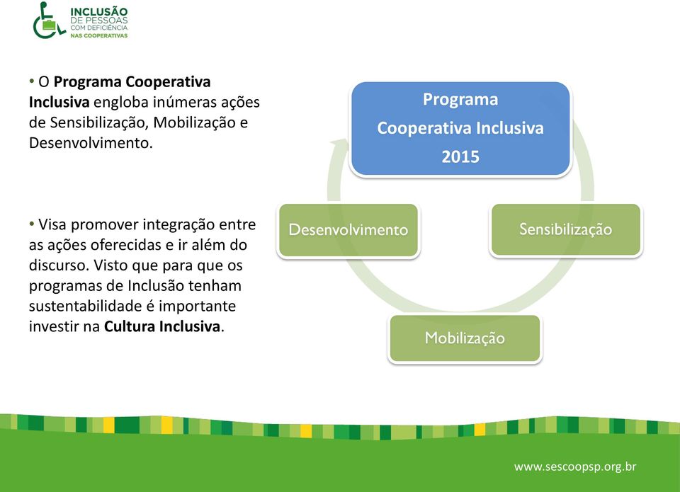 Programa Cooperativa Inclusiva 2015 Visa promover integração entre as ações oferecidas e ir