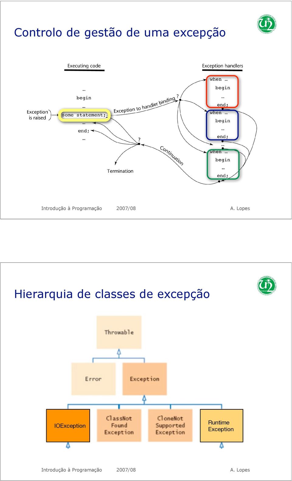 de classes de excepção