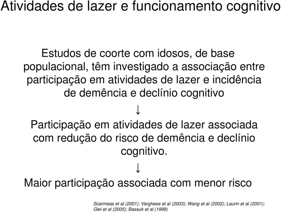 atividades de lazer associada com redução do risco de demência e declínio cognitivo.