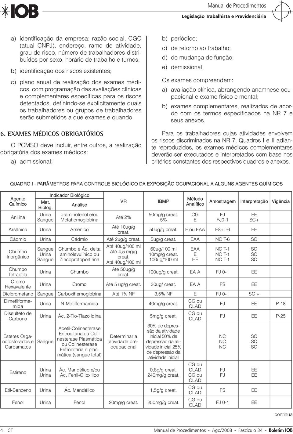 quais os trabalhadores ou grupos de trabalhadores serão submetidos a que exames e quando. 6.