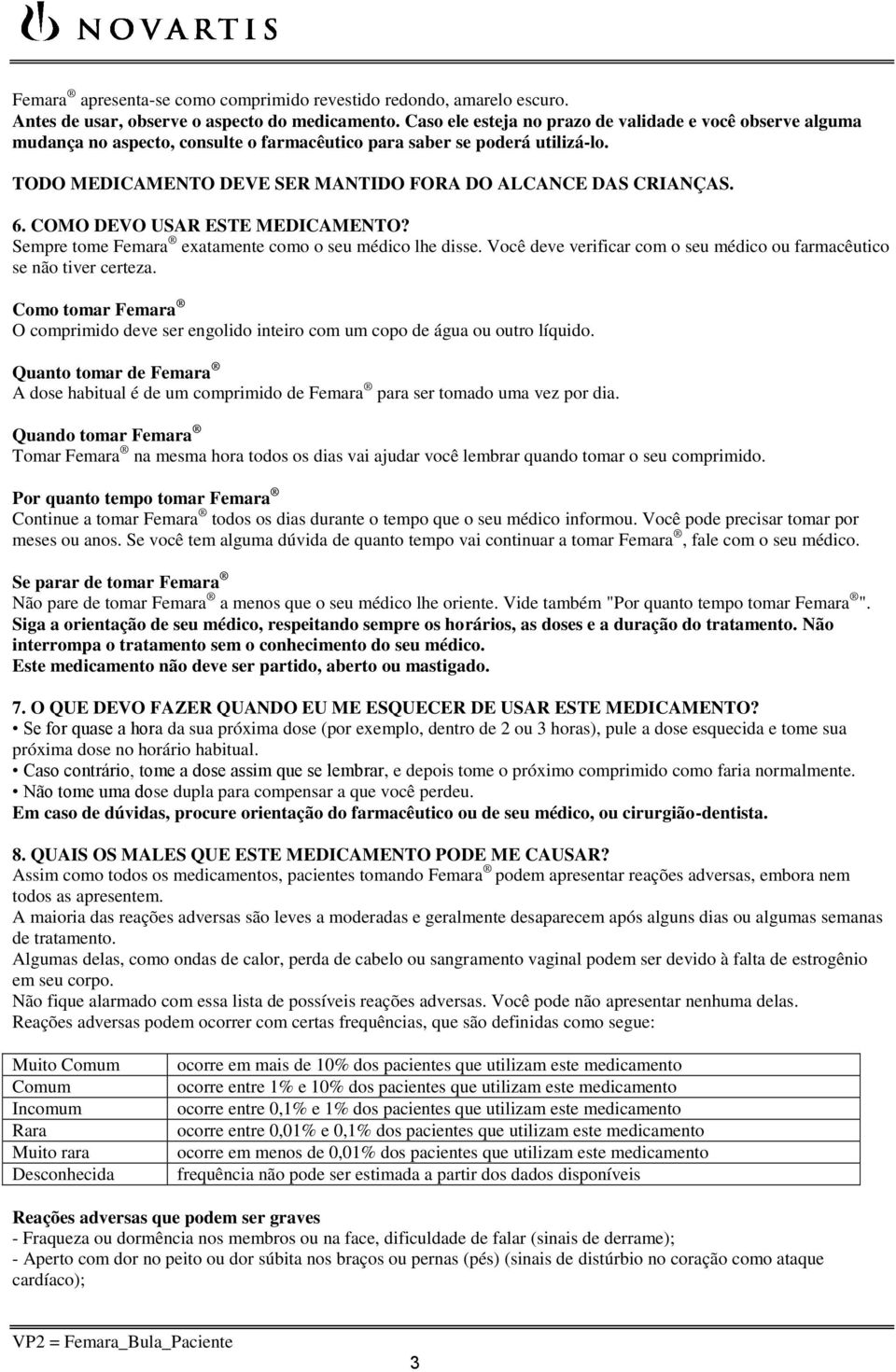 6. COMO DEVO USAR ESTE MEDICAMENTO? Sempre tome Femara exatamente como o seu médico lhe disse. Você deve verificar com o seu médico ou farmacêutico se não tiver certeza.