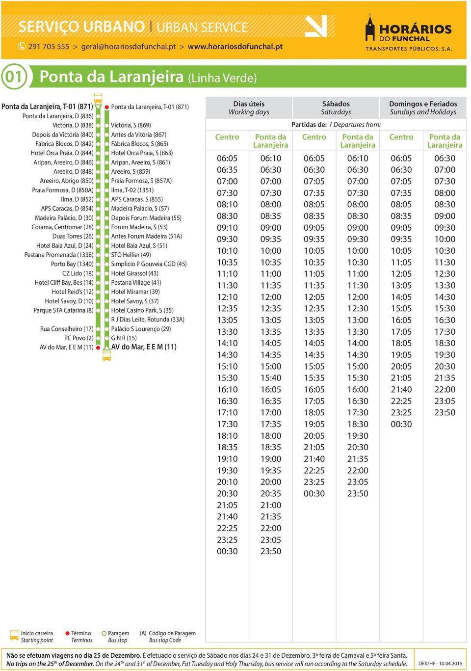 Pestana Promenada (1338) Porto Bay (1340) CZ Lido (18) Hotel Cliff Bay, Bes (14) Hotel Reid s (12) Hotel Savoy, D (10) Parque STA Catarina (8) Rua Conselheiro (17) PC Povo (2) AV do Mar, E E M (11)