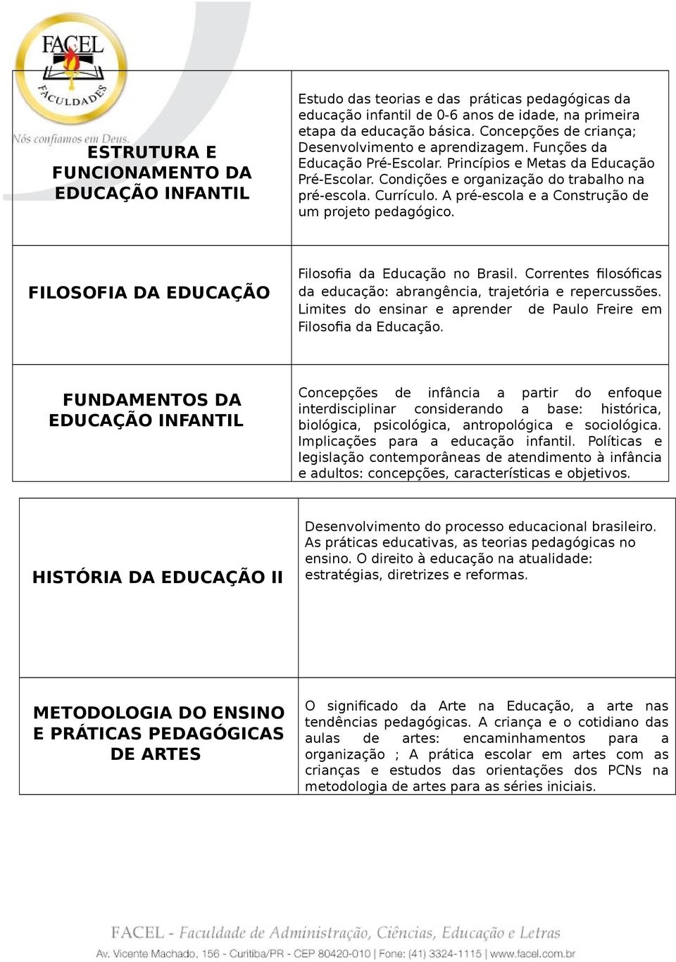 A pré-escola e a Construção de um projeto pedagógico. FILOSOFIA DA EDUCAÇÃO Filosofia da Educação no Brasil. Correntes filosóficas da educação: abrangência, trajetória e repercussões.