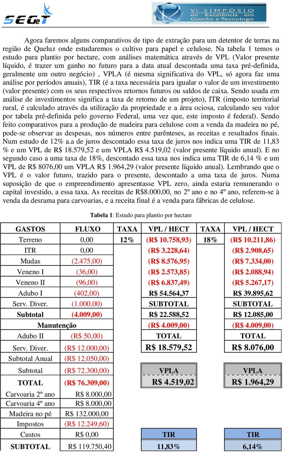 geralmente um outro negócio), VPLA (é mesma significativa do VPL, só agora faz uma análise por períodos anuais), TIR (é a taxa necessária para igualar o valor de um investimento (valor presente) com