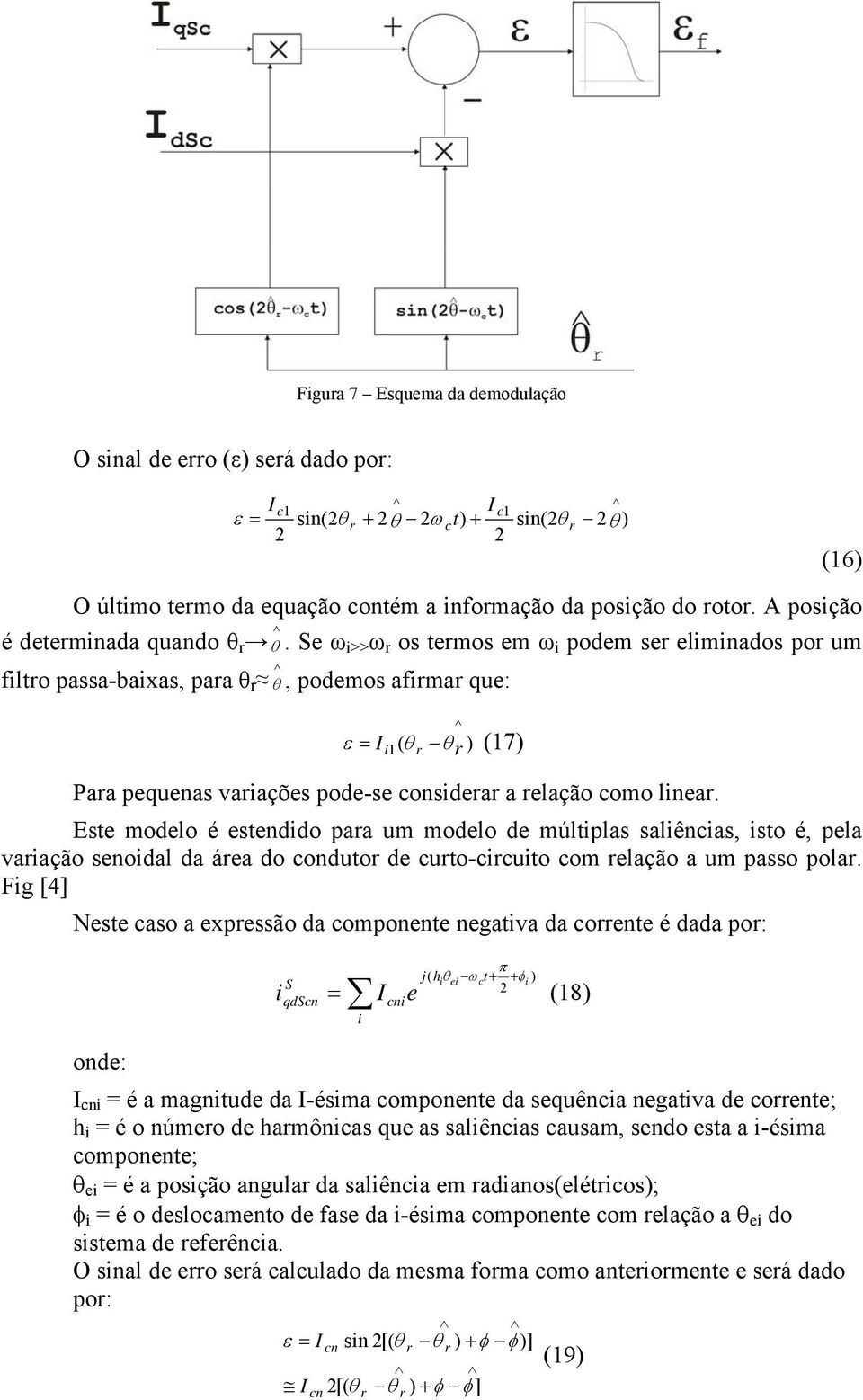 e ω filto passa-baixas, paa θ θ^, podemos afima que: θ^ i>> ω os temos em ω i podem se eliminados po um ^ i1 ε = I ( θ θ ) (17) Paa pequenas vaiações pode-se considea a elação como linea.