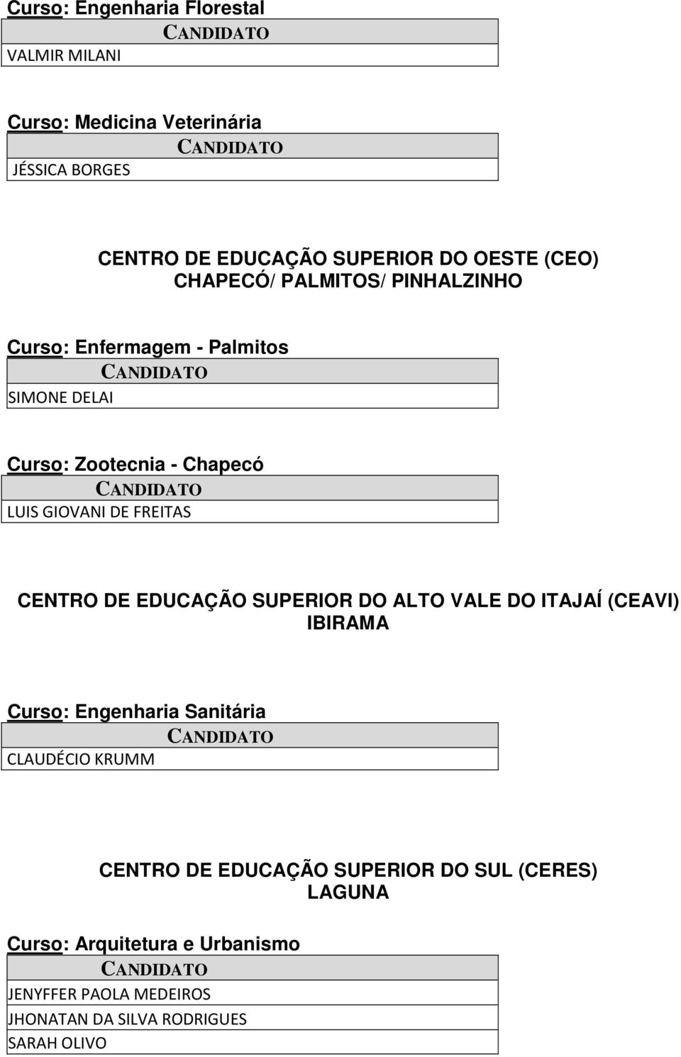 FREITAS CENTRO DE EDUCAÇÃO SUPERIOR DO ALTO VALE DO ITAJAÍ (CEAVI) IBIRAMA Curso: Engenharia Sanitária CLAUDÉCIO KRUMM CENTRO