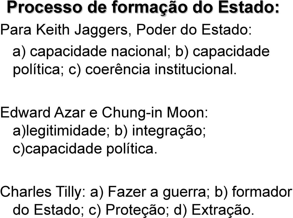 Edward Azar e Chung-in Moon: a)legitimidade; b) integração; c)capacidade