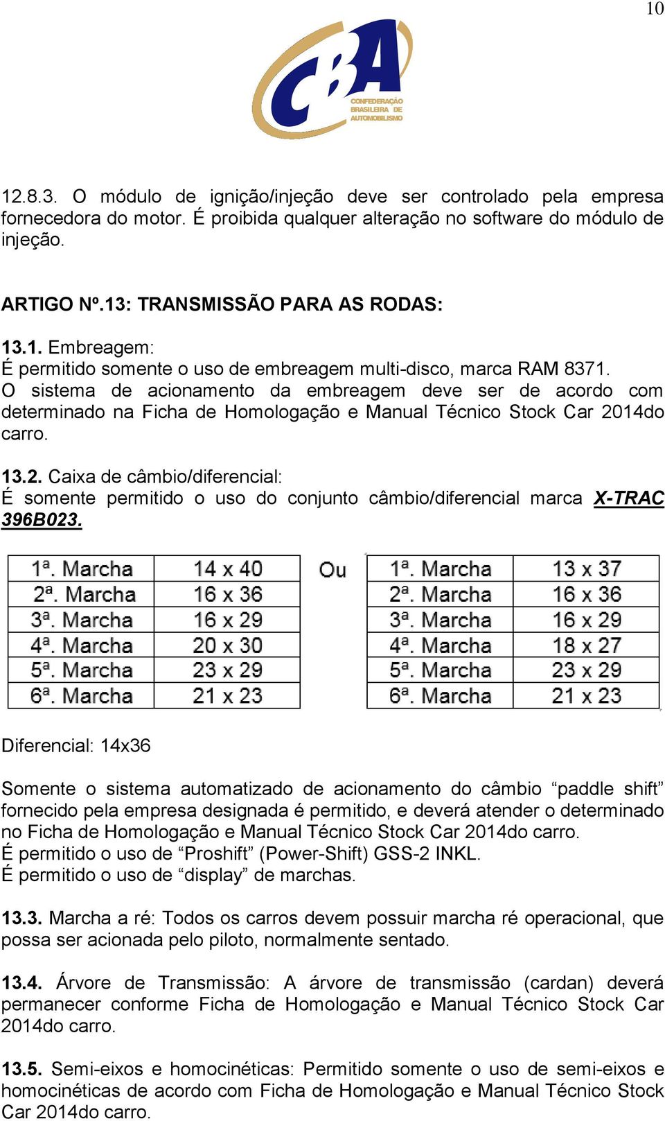 O sistema de acionamento da embreagem deve ser de acordo com determinado na Ficha de Homologação e Manual Técnico Stock Car 20