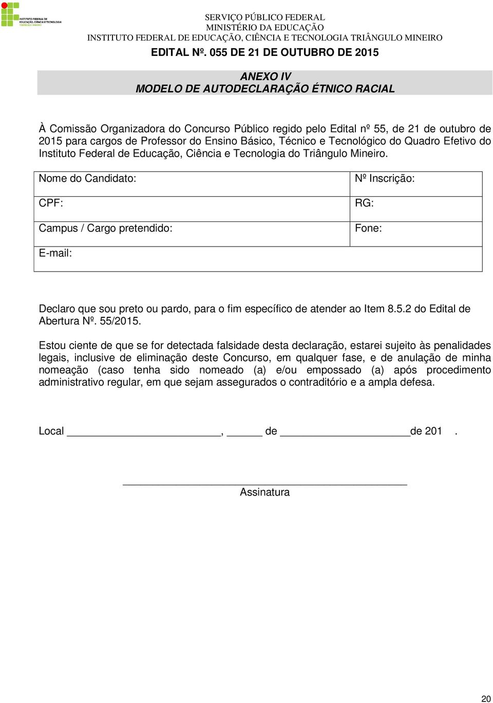 Ensino Básico, Técnico e Tecnológico do Quadro Efetivo do Instituto Federal de Educação, Ciência e Tecnologia do Triângulo Mineiro.