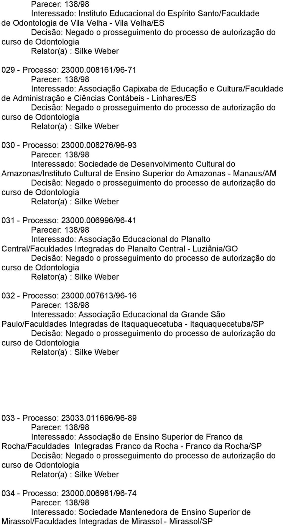 008276/96-93 Interessado: Sociedade de Desenvolvimento Cultural do Amazonas/Instituto Cultural de Ensino Superior do Amazonas - Manaus/AM 031 - Processo: 23000.