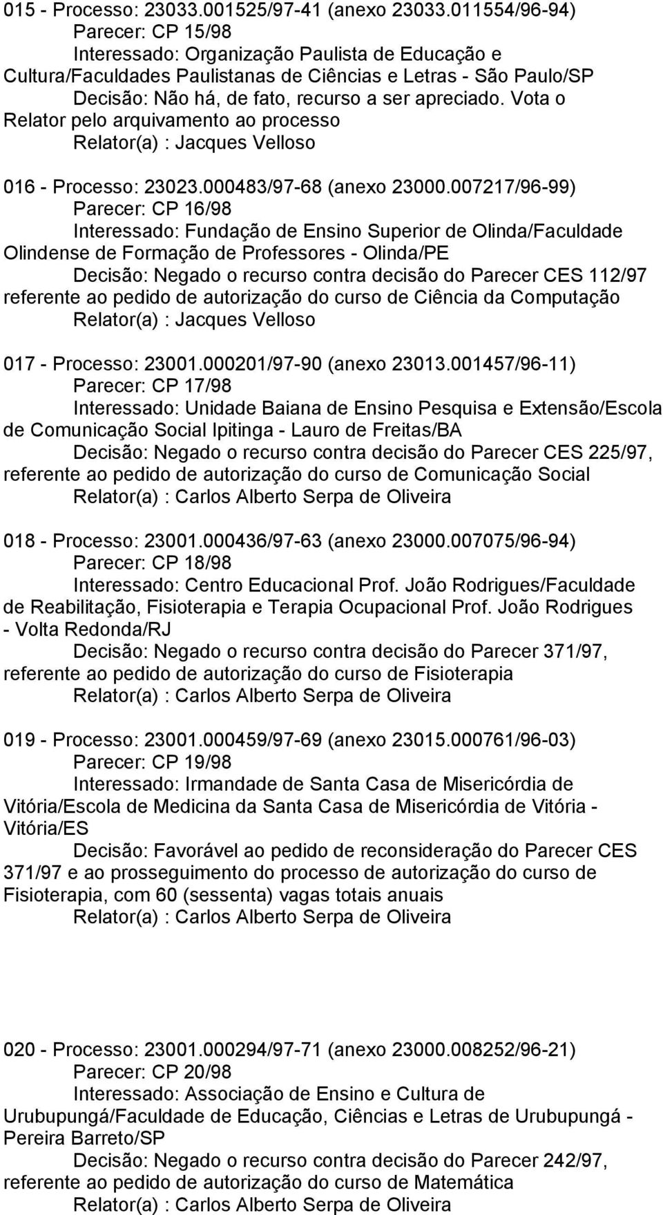 Vota o Relator pelo arquivamento ao processo 016 - Processo: 23023.000483/97-68 (anexo 23000.