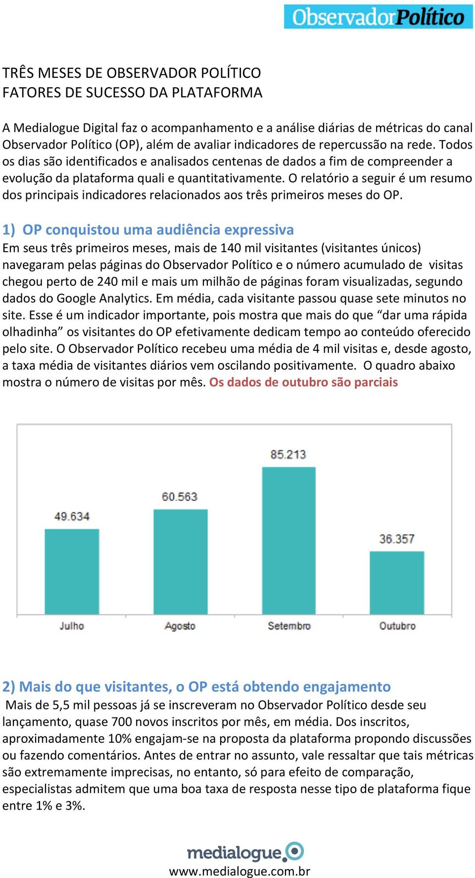 O relatório a seguir é um resumo dos principais indicadores relacionados aos três primeiros meses do OP.