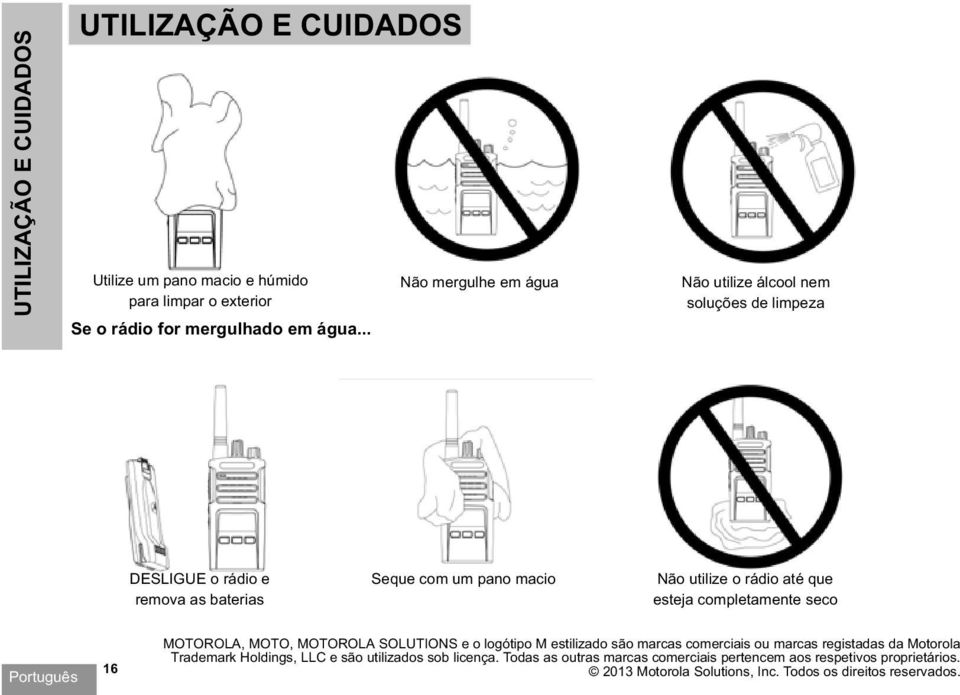 que esteja completamente seco 16 MOTOROLA, MOTO, MOTOROLA SOLUTIONS e o logótipo M estilizado são marcas comerciais ou marcas registadas da Motorola