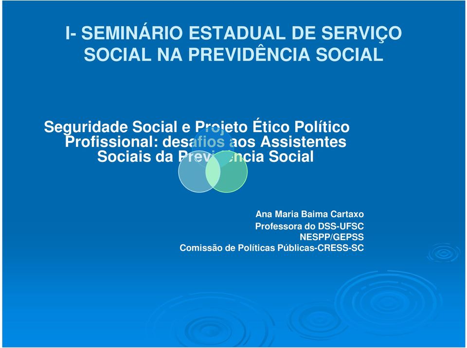 aos Assistentes Sociais da Previdência Social Ana Maria Baima