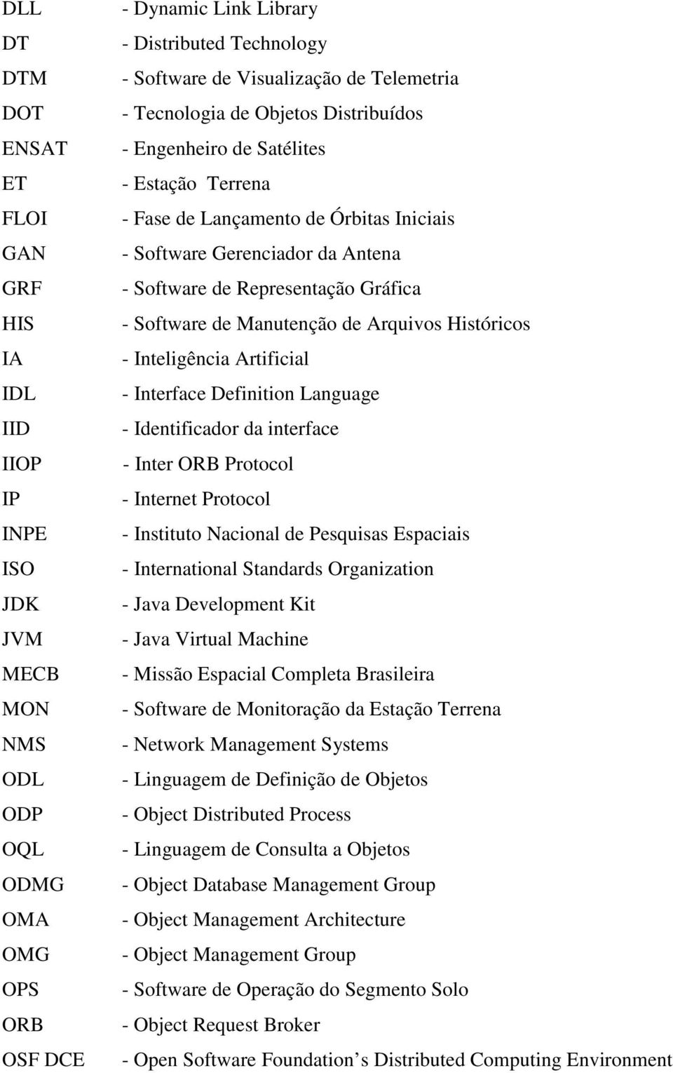 IDL - Interface Definition Language IID - Identificador da interface IIOP - Inter ORB Protocol IP - Internet Protocol INPE - Instituto Nacional de Pesquisas Espaciais ISO - International Standards