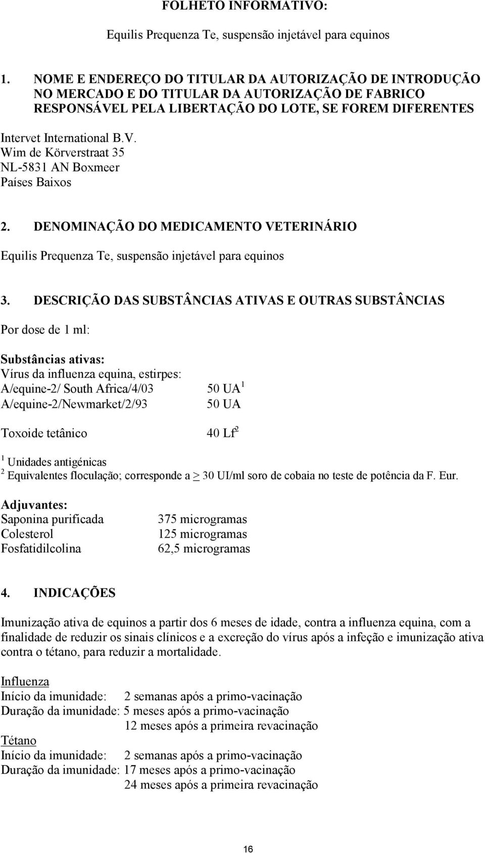 DENOMINAÇÃO DO MEDICAMENTO VETERINÁRIO Equilis Prequenza Te, suspensão injetável para equinos 3.