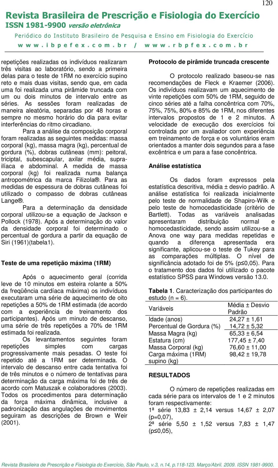 As sessões foram realizadas de maneira aleatória, separadas por 48 horas e sempre no mesmo horário do dia para evitar interferências do ritmo circadiano.