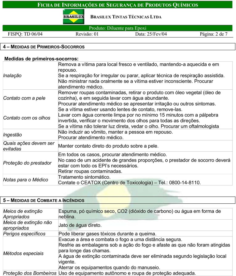 Remover roupas contaminadas, retirar o produto com óleo vegetal (óleo de Contato com a pele cozinha), e em seguida lavar com água abundante.