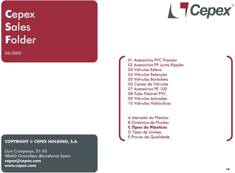 Actuadas 10 Válvulas Hidráulicas COPYRIGHT CEPEX HOLDING, S.A. A Mercado do Plástico B Dinâmica de Fluidos C D