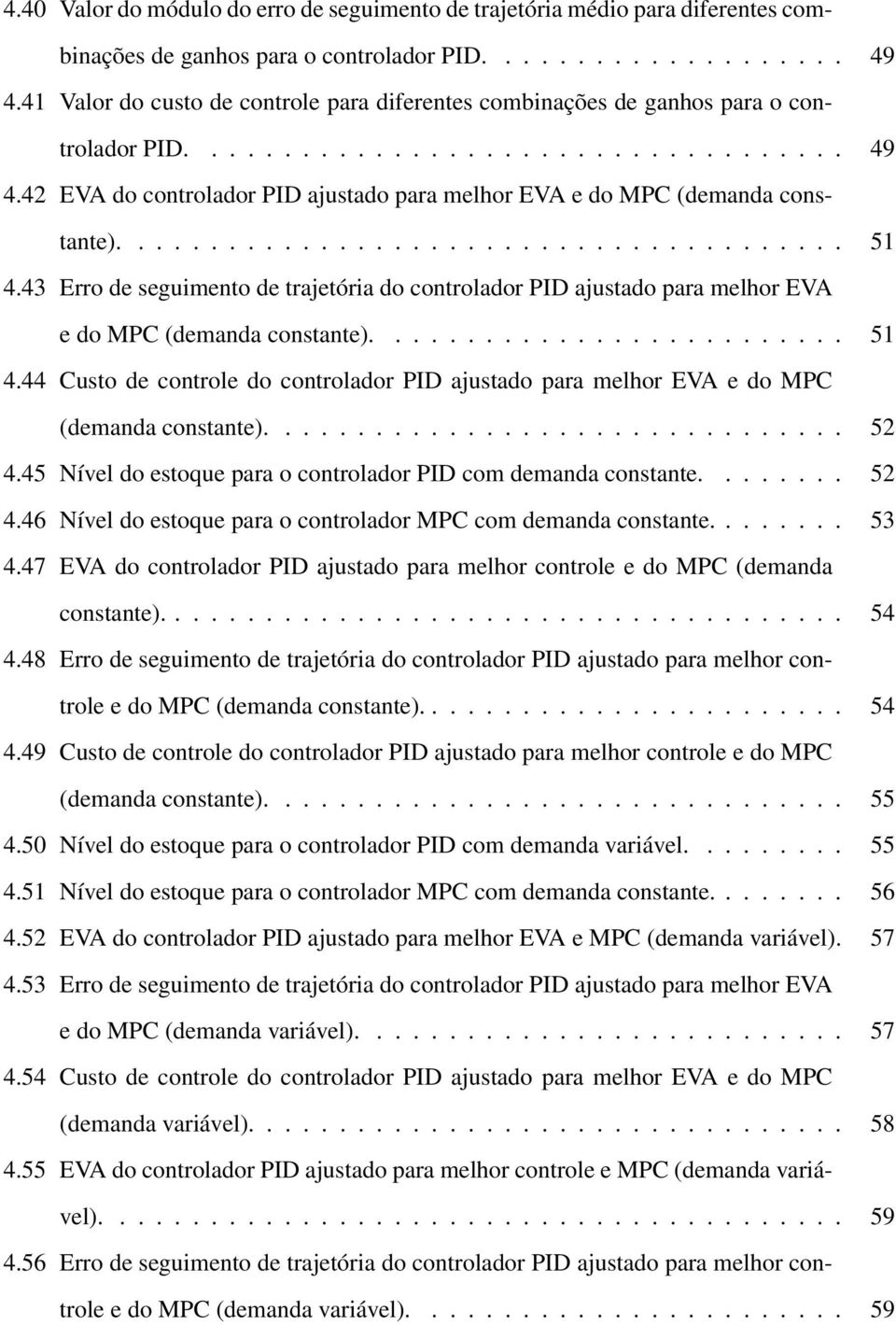 42 EVA do controlador PID ajustado para melhor EVA e do MPC (demanda constante)........................................ 51 4.