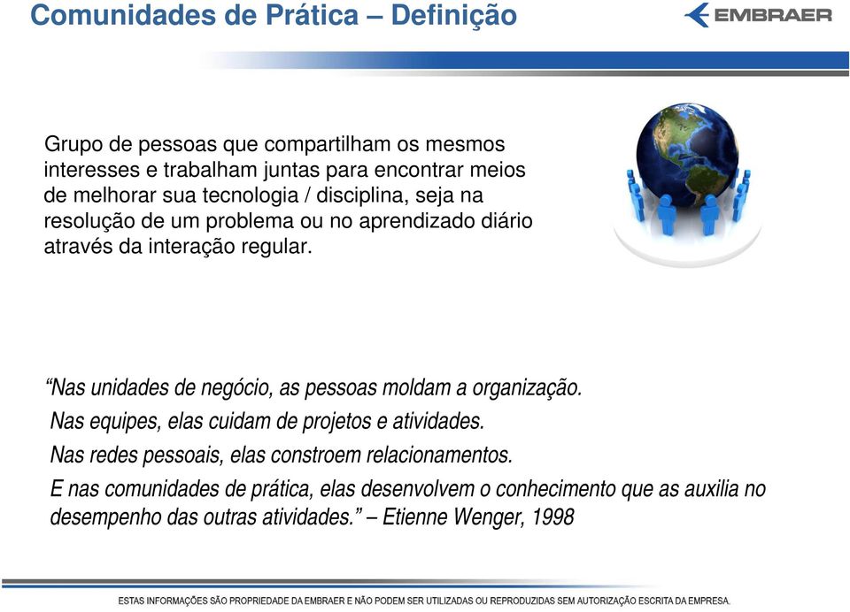 unidades de negócio, as pessoas moldam a organização Nas equipes, elas cuidam de projetos e atividades Nas redes pessoais, elas