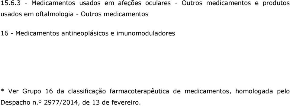 antineoplásicos e imunomoduladores * Ver Grupo 16 da classificação