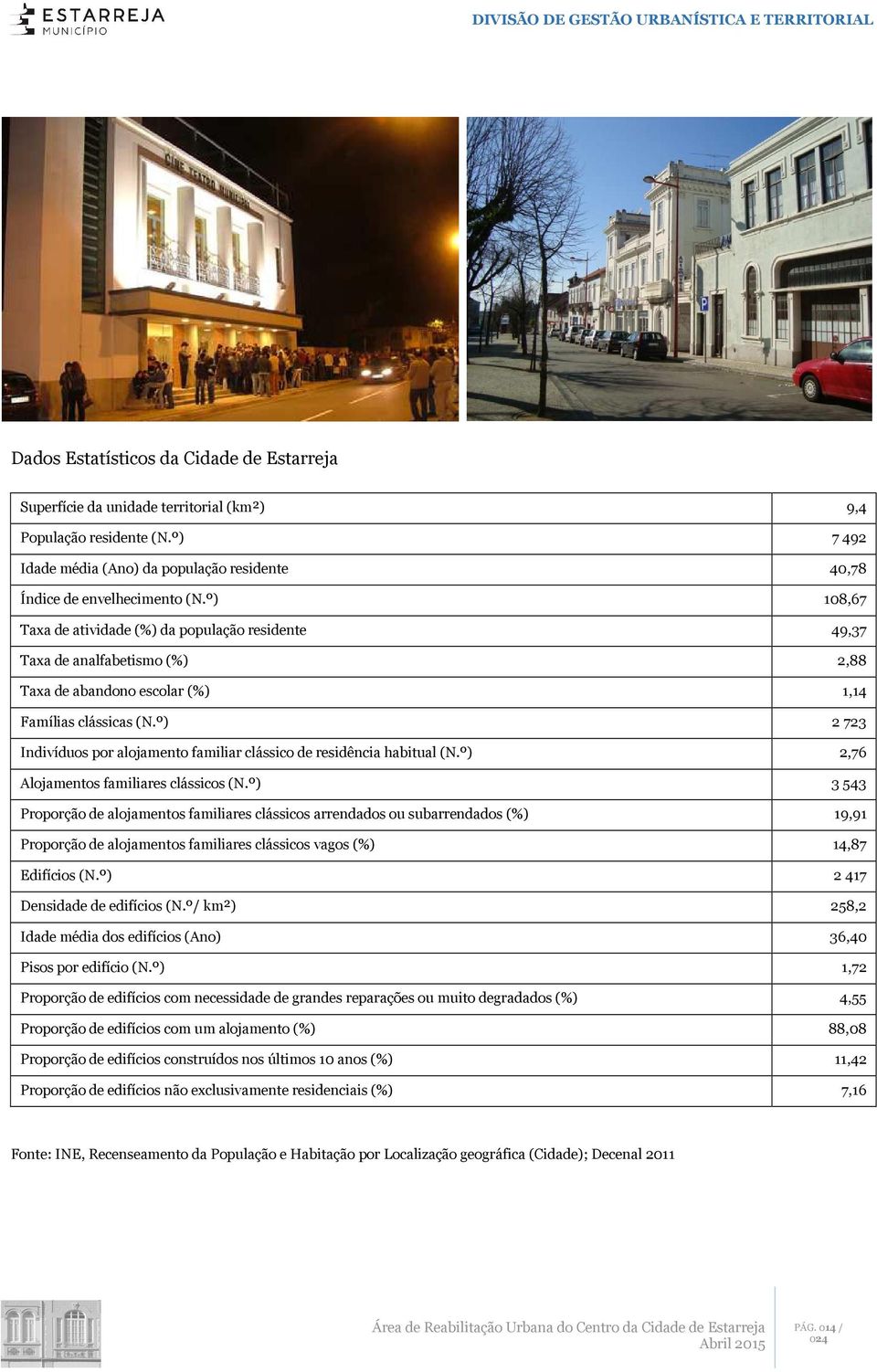 º) 2723 Indivíduos por alojamento familiar clássico de residência habitual (N.º) 2,76 Alojamentos familiares clássicos (N.