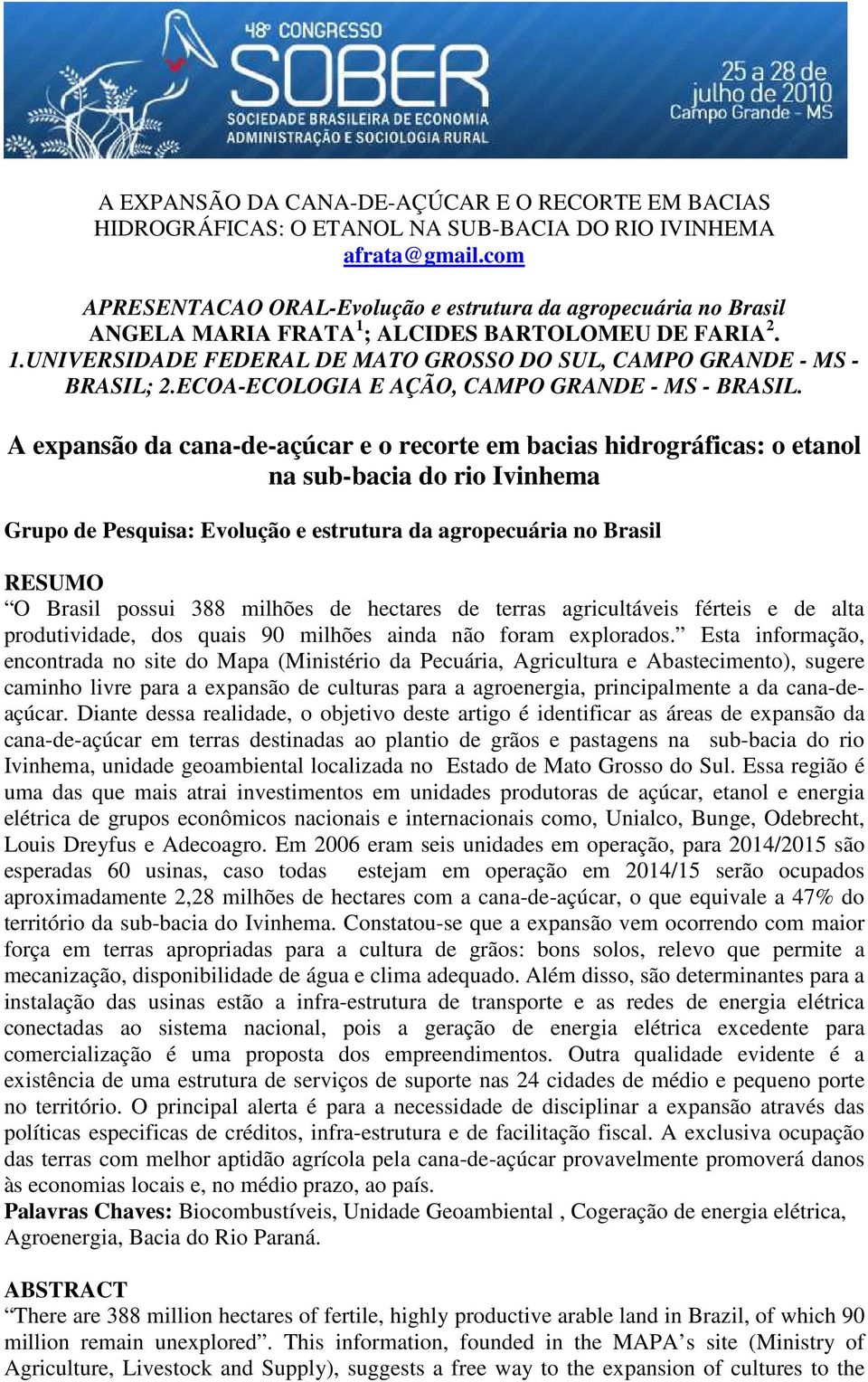 ECOA-ECOLOGIA E AÇÃO, CAMPO GRANDE - MS - BRASIL.