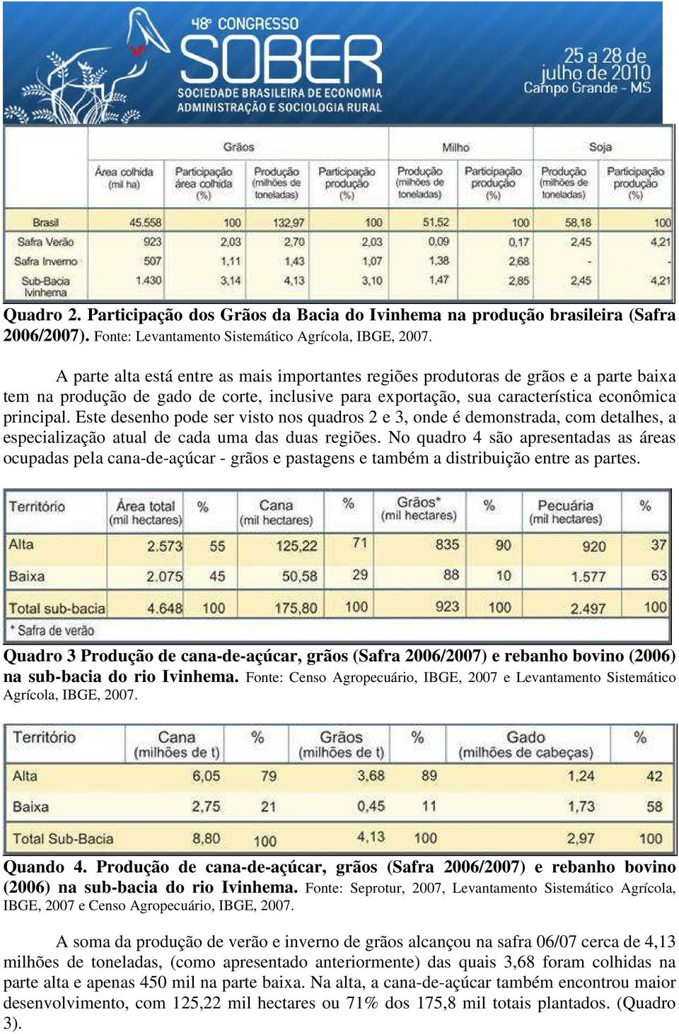 Este desenho pode ser visto nos quadros 2 e 3, onde é demonstrada, com detalhes, a especialização atual de cada uma das duas regiões.