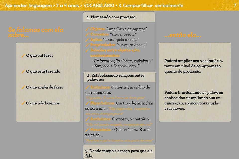 .. Relações entre objetos e/ou acontecimentos: - De localização : sobre, embaixo,... - Temporais: depois, logo... 2.