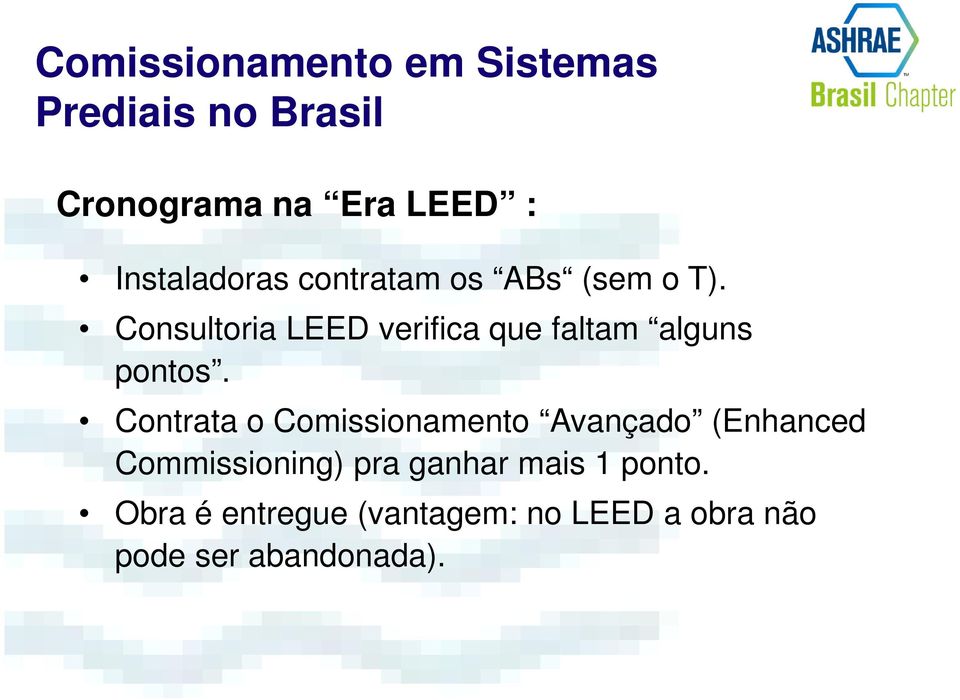 Consultoria LEED verifica que faltam alguns pontos.