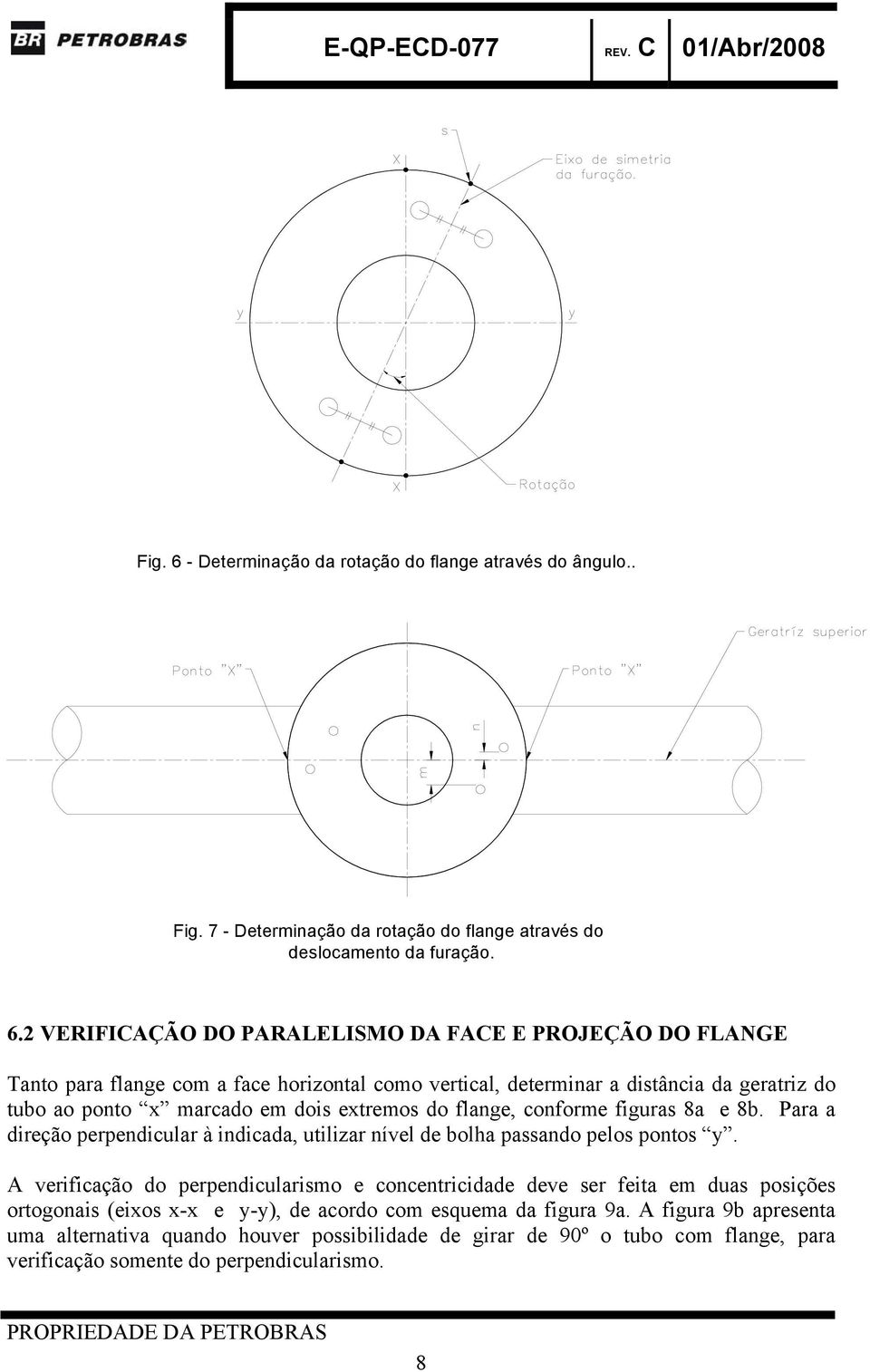 2 VERIFICAÇÃO DO PARALELISMO DA FACE E PROJEÇÃO DO FLANGE Tanto para flange com a face horizontal como vertical, determinar a distância da geratriz do tubo ao ponto x marcado em dois