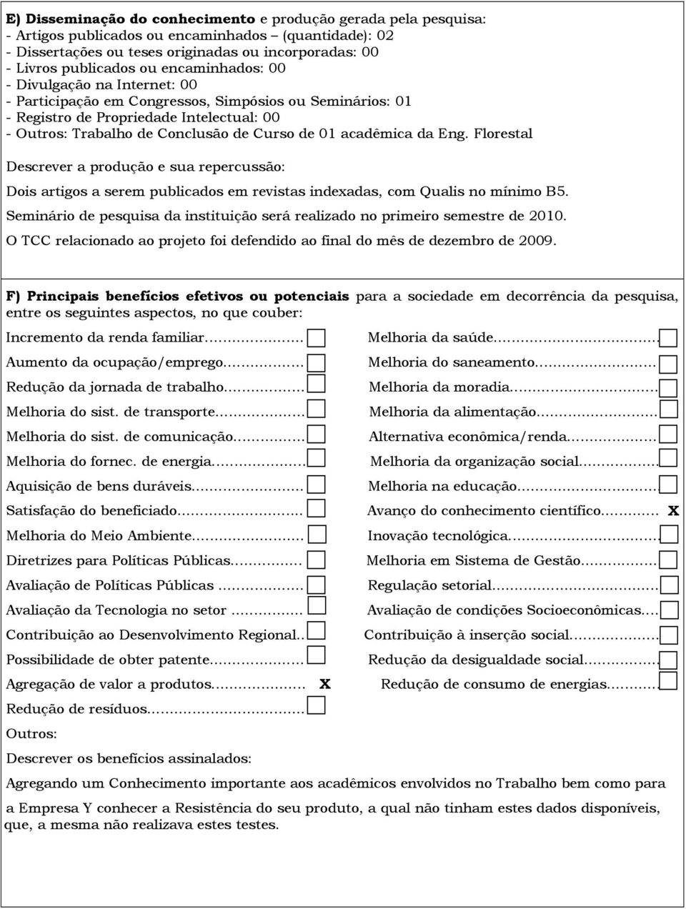 acadêmica da Eng. Florestal Descrever a produção e sua repercussão: Dois artigos a serem publicados em revistas indexadas, com Qualis no mínimo B5.