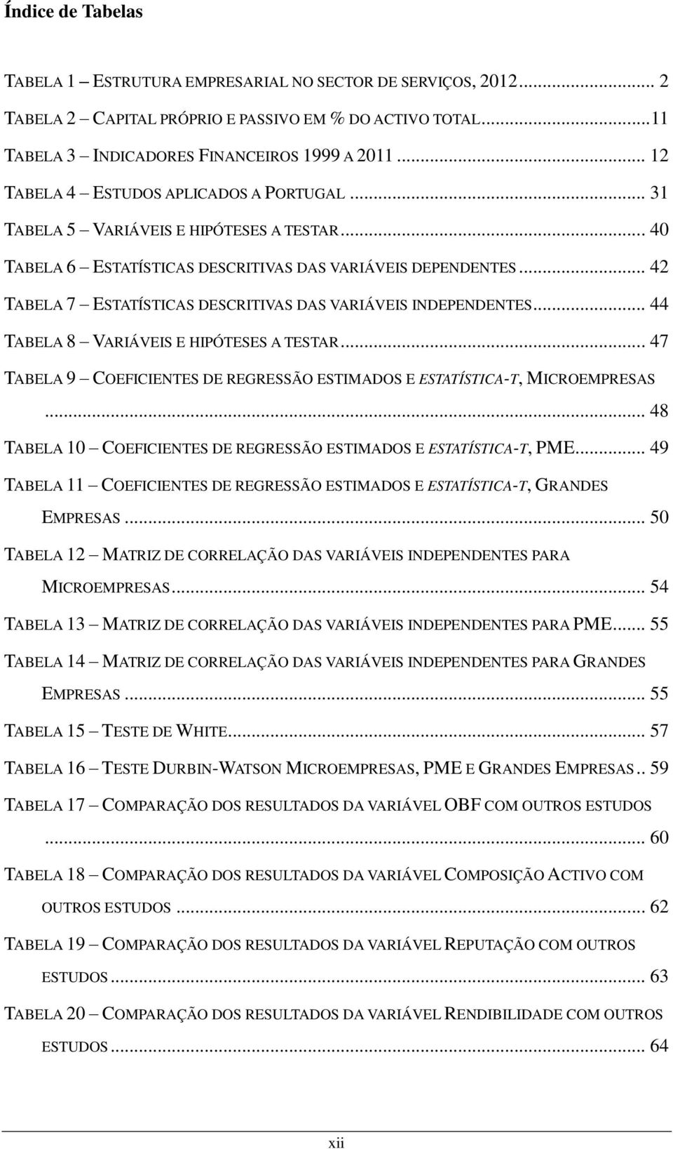 .. 42 TABELA 7 ESTATÍSTICAS DESCRITIVAS DAS VARIÁVEIS INDEPENDENTES... 44 TABELA 8 VARIÁVEIS E HIPÓTESES A TESTAR... 47 TABELA 9 COEFICIENTES DE REGRESSÃO ESTIMADOS E ESTATÍSTICA-T, MICROEMPRESAS.