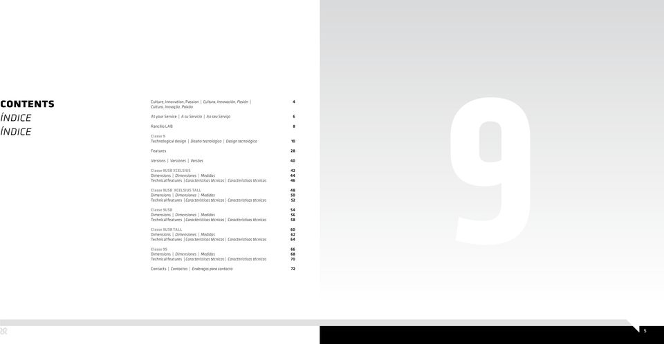Classe 9USB XCELSIUS TALL Dimensions Dimensiones Medidas Technical features Características técnicas Características técnicas Classe 9USB Dimensions Dimensiones Medidas Technical features
