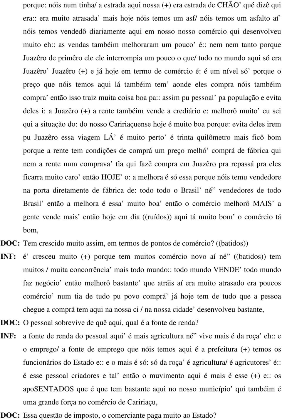 Juazêro (+) e já hoje em termo de comércio é: é um nível só porque o preço que nóis temos aqui lá tambéim tem aonde eles compra nóis tambéim compra então isso traiz muita coisa boa pa:: assim pu