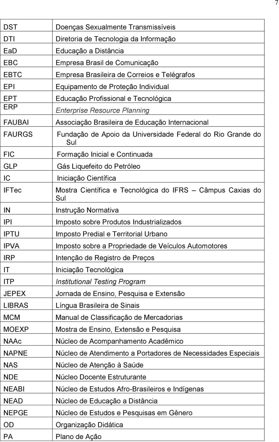 Tecnológica Enterprise Resource Planning Associação Brasileira de Educação Internacional Fundação de Apoio da Universidade Federal do Rio Grande do Sul Formação Inicial e Continuada Gás Liquefeito do