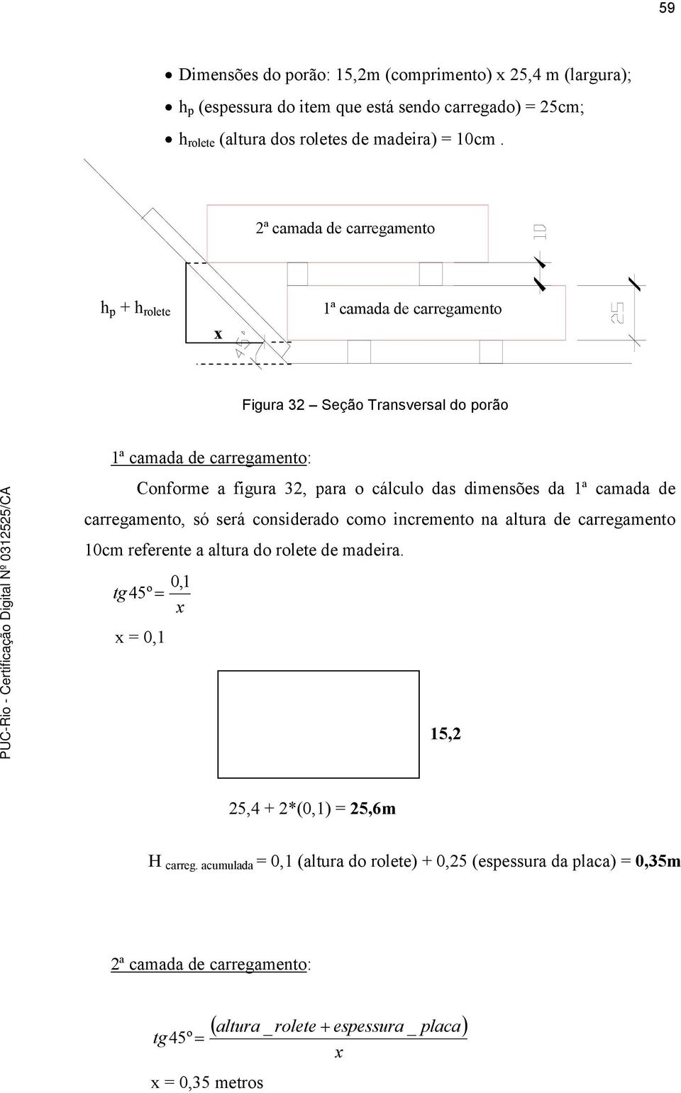 dimensões da 1ª camada de carregamento, só será considerado como incremento na altura de carregamento 10cm referente a altura do rolete de madeira.