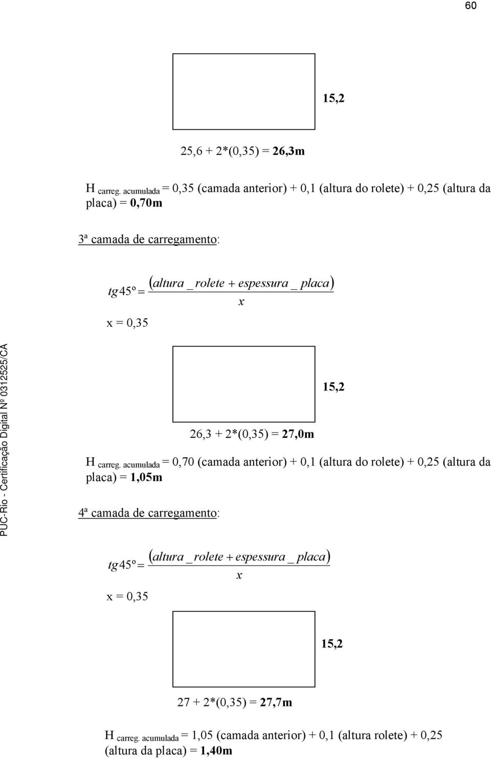 altura _ rolete espessura _ placa x 15,2 26,3 + 2*(0,35) = 27,0m H carreg.