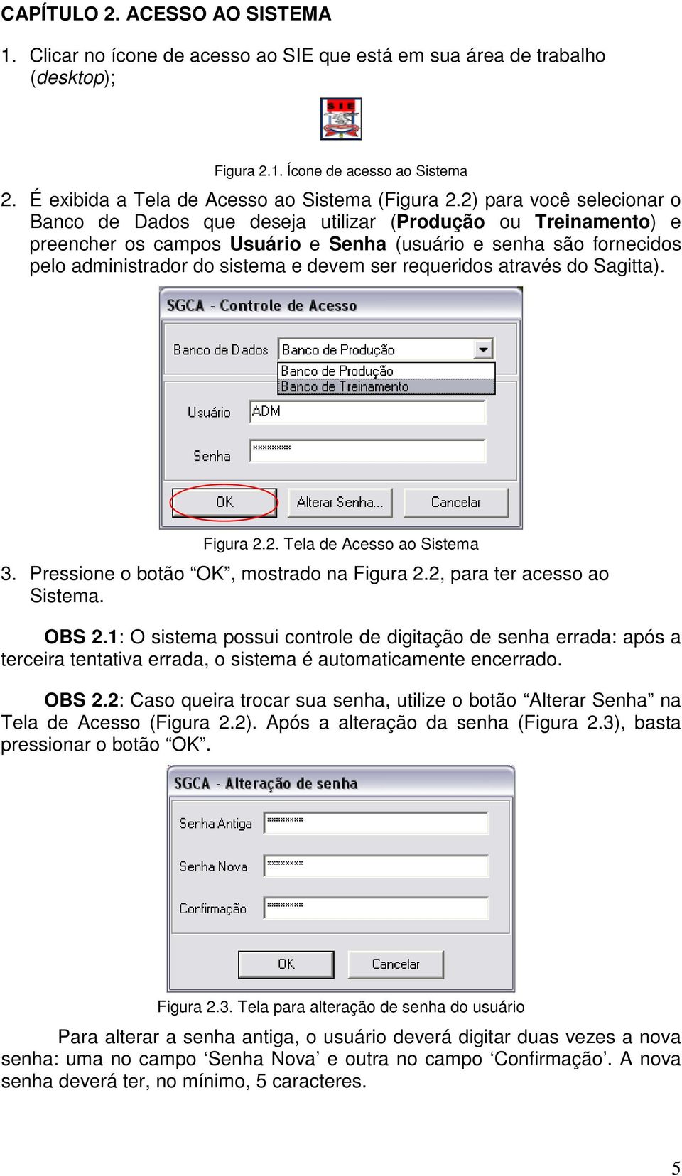 requeridos através do Sagitta). Figura 2.2. Tela de Acesso ao Sistema 3. Pressione o botão OK, mostrado na Figura 2.2, para ter acesso ao Sistema. OBS 2.